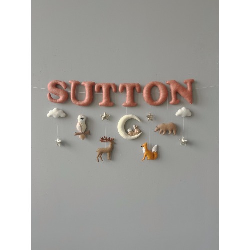 Custom Name Banner: Felt Woodland Animals Nursery Decor