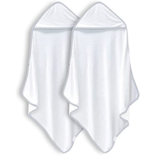 BAMBOO QUEEN 2 Pack Baby Bath Towel - Rayon Made from Bamboo, Ultra Absorbent - Ultra Soft Hooded Towels for Boy and Girl (White and Stripe, 30 x 30 Inch)