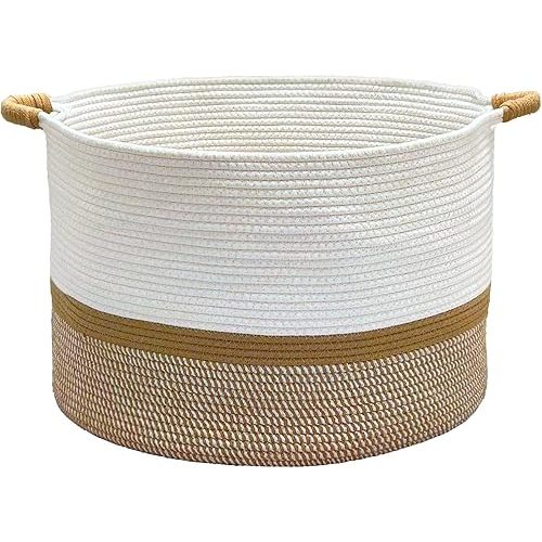 Extra Large Laundry Basket 20" Wide - Foldable Cotton Rope Hamper for Clothes, Blankets, Toys, 13" Tall Storage Organizer, Boho Decor for Living Room & Nursery