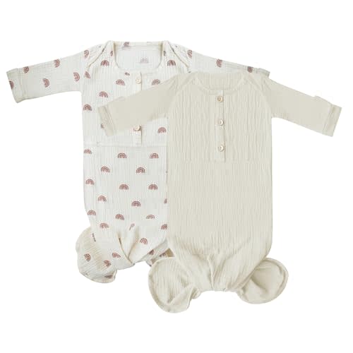 Dormlony Muslin Organic Cotton Knotted Baby Gown - Soft and Stylish Sleepwear for baby outfits Newborns 0-3 months 2PACK
