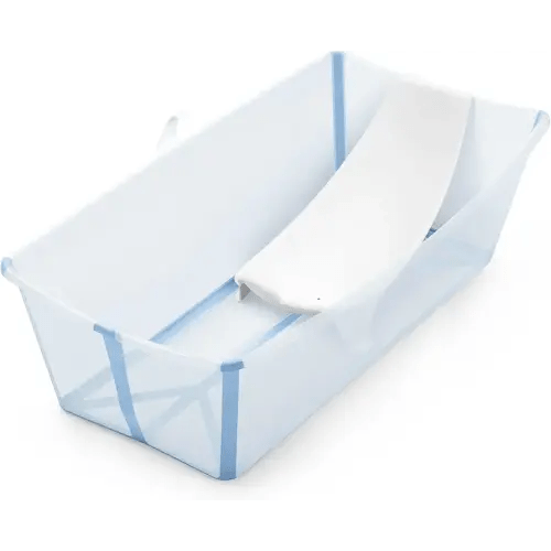 Stokke Flexi Bath X-Large Bundle, Ocean Blue - Spacious Baby Bathtub + Newborn Support - Lightweight, Foldable & Easy to Store - Best for Ages 0-6