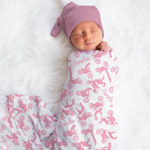 Personalized Motocross Swaddle Blanket Dirt Bike Name Baby Blanket Newborn Baby Girl Coming Home Outfit Hospital Outfit Baby Shower Gift