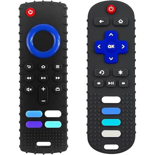 ERSIHUA 2Pcs Silicone Teething Toys, Remote Control Shape Teethers for Babies Remote Teething Toys, Silicone TV Remote Teether BPA Free/Refrigerator Safe