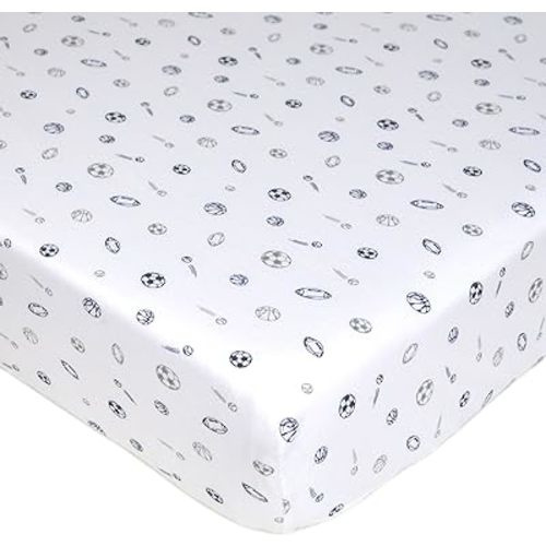 American Baby Company Fitted Crib Sheet 28" x 52", Soft Breathable Neutral 100% Cotton Jersey Sheet, Navy/Gray Sports, for Boys and Girls, Fits Crib and Toddler Bed mattresses