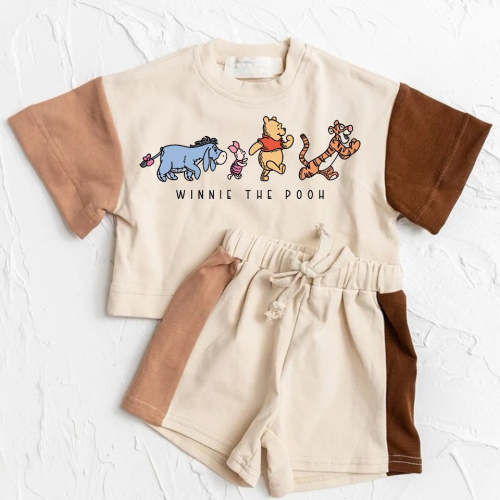 Baby and Kids cotton color block bear t-shirt & shorts outfit