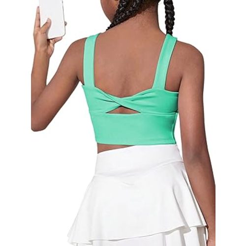 WDIRARA Girl's Twist Back Sports Bras Backless Tank Top Workout Sports Shirts for Gym