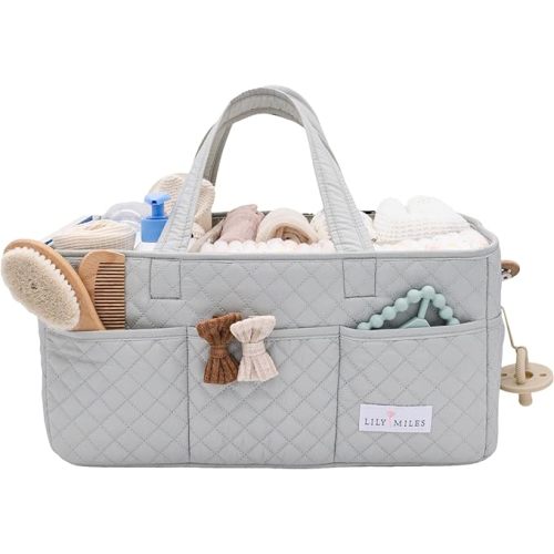 Lily Miles Baby Diaper Caddy Organizer, Nursery Storage Tote for Newborn Essentials and Diaper Change Station, Gift for Baby Shower and Registry Must-Have (Heather Gray)