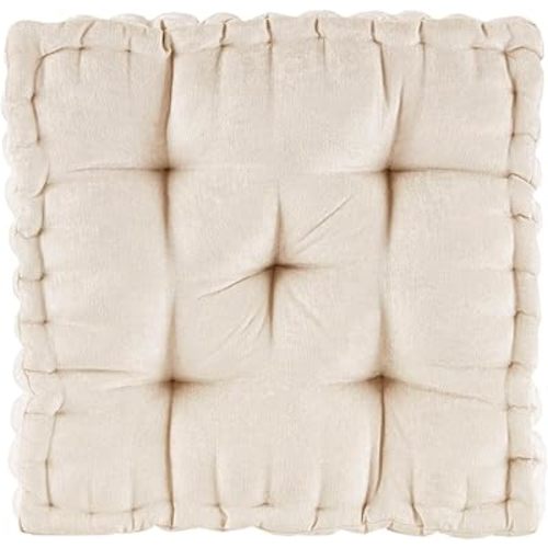 Intelligent Design Azza Floor Pillow, Large Cushions Sitting for Adults, Floor Pillow for Meditation or Yoga, Lustrous Chenille Tufted with Scalloped Edges for Bench/Chair Cushion, 20"x20"x5" Ivory