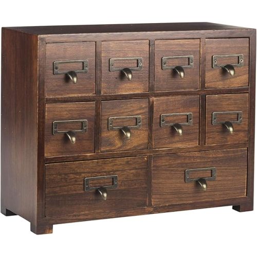 Traditional Card Catalog Solid Wood Small Chinese Medicine Small Curio Cabinet l Vintage Retro Look Tea Storage Organizer Apothecary Drawer Dresser l Modern Gadget Coffee Shelf | FULLY ASSEMBLED