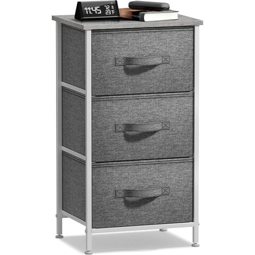 Sorbus Nightstand with 3 Drawers - Bedside Furniture & Night Stand End Table Dresser with Steel Frame, Wood Top, Easy Pull Fabric Bins for Home, Bedroom Accessories, Office & Dorm