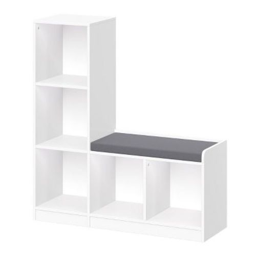 RiverRidge Kids' Cubby Storage Organizer Bench with 5 Toy Storage Shelves and Cushioned Seat White: Bookshelf with Bench Seat, MDF
