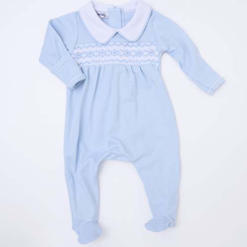 Magnolia Baby Boy Hudson Smocked Bubble - Light Blue
