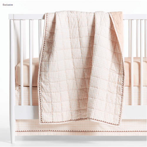 Pink Windowpane Plaid Baby Crib Quilt