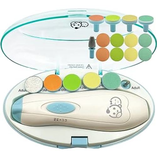 Baby Nail Clippers 20 in 1 by Royal Angels | Safe Electric Baby Nail Trimmer, Baby Nail File Kit, Additional Replacement Heads, Newborn Toddler Toes and Fingernails, Trim and Polish (WhiteBlue)
