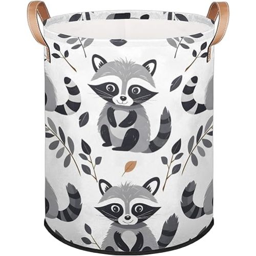 Cartoon Raccoons Laundry Basket,Toy and Clothes Storage Basket with Handle Collapsible Laundry Hampers for Room Decorations, Home Storage Supplies