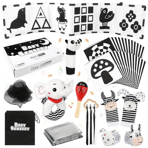 Dreamon 32 PCS Black and White High Contrast Baby Toys for Newborn - Baby Sensory Toys for 0-3 Months Brain Development - Infant Toys for 0-6 Months Baby Boy Girl Gifts - Montessori Tummy Time Toys