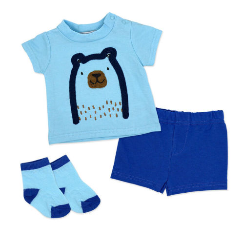 Mini Hop 3 Piece Short Set: Blue Bear