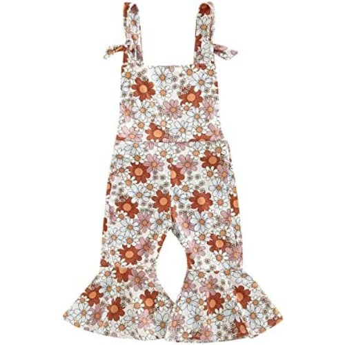 Emmababy Baby Girl Bell Bottoms Romper Toddler Floral Overalls Suspender Flare Pants Sleeveless Strap Jumpsuit Fall Clothes