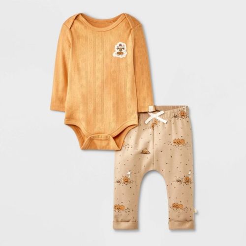 Baby 2pc Little Snoopy Halloween Long Sleeve Bodysuit & Bottom Set - Orange 3-6M