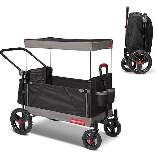 Radio Flyer Stroller Wagon for Kids Ages 1 and Up, Push and Pull Wagon with Canopy, Black