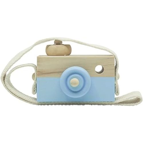 Baby Toy Wooden Mini Camera Toy, Baby Kids Cute Mini Sharpe Toy, Neck Hanging Photographed Props for Baby Toddlers Children Kids' Room Hanging Decor Gift (Blue)