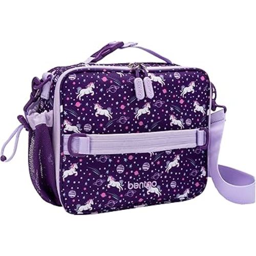 Bentgo Kids Lunch Bag - Durable, Double-Insulated Lunch Bag for Kids 3+; Holds Lunch Box, Water Bottle, & Snacks; Easy-Clean Water-Resistant Fabric & Multiple Zippered Pockets (Unicorn)