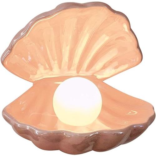 IMIKEYA Shell Pearl Light LED Accent Lamp Portable Night Light Pearl in Shell Desktop Ornament Home Decor for Bedroom Living Room (Pink)