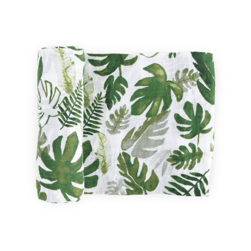 Cotton Muslin Swaddle Blanket - Tropical Leaf