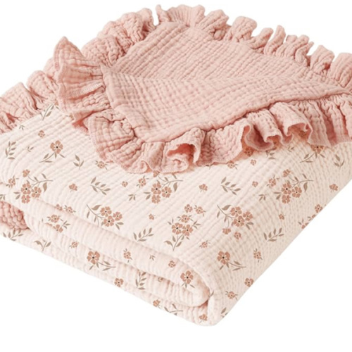 Konssy Flounce Muslin Baby Blankets, Cotton Crib Blanket for Baby Infant Toddler, Super Soft and Lightweight Nursery Blankets 40"x36" (Blossom)