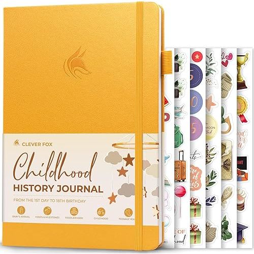 Clever Fox Childhood Memory Journal – Baby, Child & School Memories Photo Book – New Expecting Mom Baby Shower Gifts for Boy & Girl (Amber Yellow)