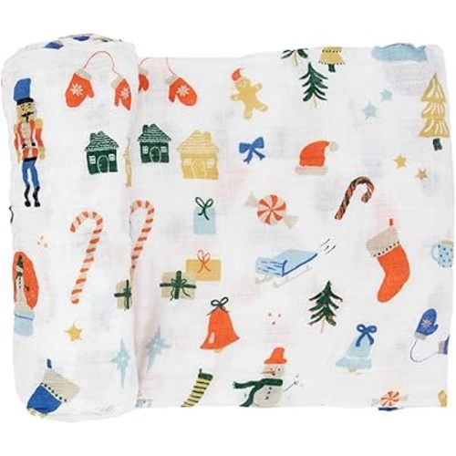 Little Unicorn Premium Cotton Swaddle Baby Blanket | Breathable Fabric | for swaddling, Play, Nursing & More (Christmas Time)