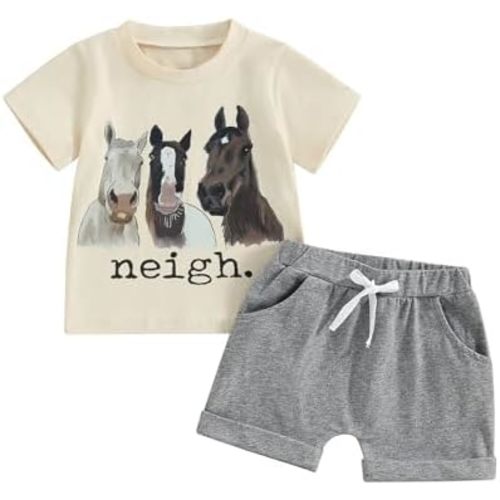 Toddler Baby Boy Summer Clothes Country Farm Short Sleeve Western T-Shirt Tops Jogger Shorts Set