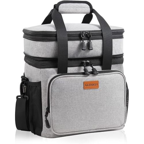 Double Deck Large Lunch Box, Insulated Heavy Duty Lunch Bag Waterproof Leakproof Durable Cooler Bag for Men Women Adults Work Picnic Camping Daytrip,16L,Grey, GLENKEY