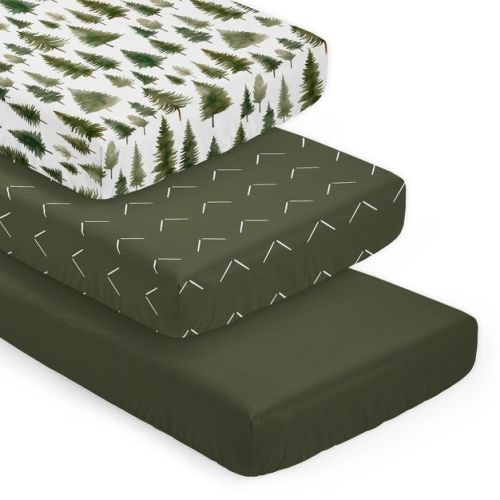 Sweet Jojo Designs Boy, Girl, Unisex/Gender Neutral Fitted Crib Sheets Woodland Pine Tree Green and White 3pc