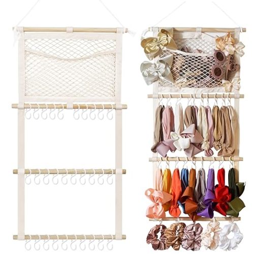 kangaroo Headband Holder Hair Bows Organizer for Baby Girls Nursery Decor | Large Capacity | Wall Hanging-15"L x 30"H | Easy to Grab | Nursery Essentials | Baby's bows&headbands Organizer