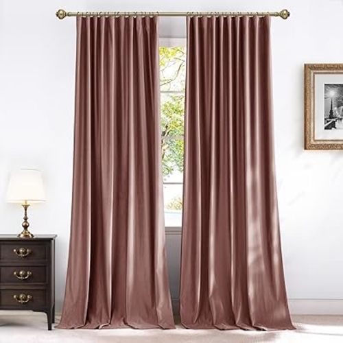 NICETOWN Dusty Rose Pink Blackout Velvet Curtains for Girls Room 84 inch Long - Privacy Protection Light Blocking Hook Drapes for Living Room, Rod Pocket Back Tab Pleat Tape, W52” x L84, 2 Panels