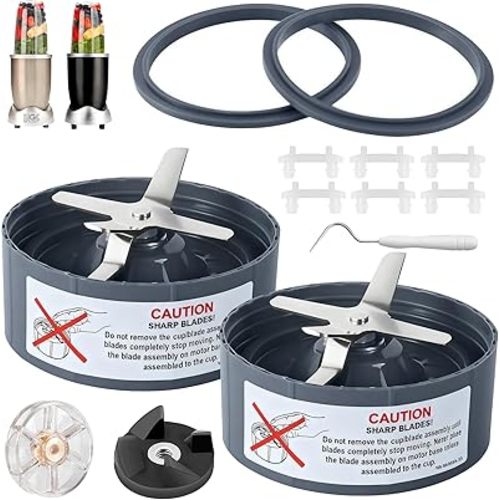 2-Pack Replacement Extractor Blade Set, Fit for NutriBullet 600w/ 900w Pro Series Blender with Food-grade Silicone Rubber Gaskets Seal Ring for NutriBullet Blender Blade Replacement Parts