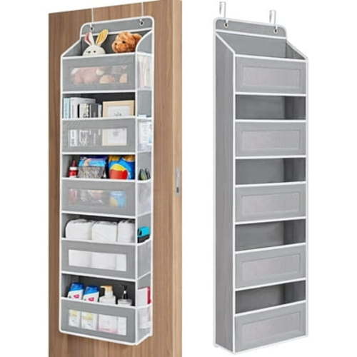 JARLINK Over The Door Organizer Storage, 5 Shelf Hanging Door Organizer with 5 Large Capacity Pockets, Anti Tilt 44 lb Load Behind Door Organizer for Bedroom, Bathroom, Pantry, Nursery, (Grey)