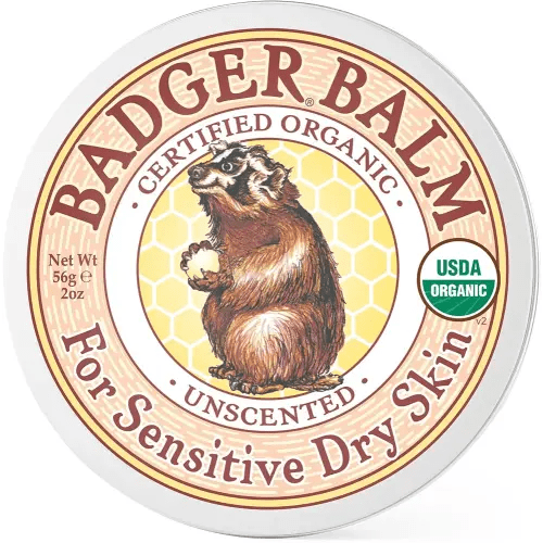Badger Balm Unscented, 100% Organic Olive Oil & Beeswax, Fragrance Free Hand Cream, Long Lasting Sensitive Skin Moisturizer, 2 oz Tin