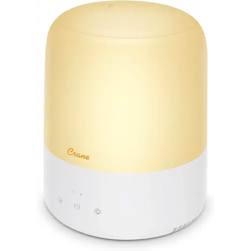 Crane Top Fill Mini Humidifier for Bedroom and Nursery 3-in-1 Essential Oil Diffuser Sleep Light 0.5 Gallon Baby Humidifier