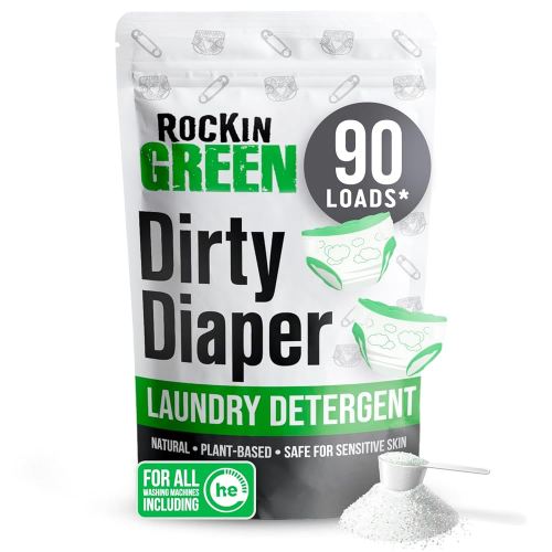 Rockin' Green Laundry Detergent, Plant based, All Natural Laundry Detergent Powder, Vegan and Biodegradable Odor Fighter, Safe for Sensitive Skin (Baby Cloth Diaper 90 Loads Unscented)