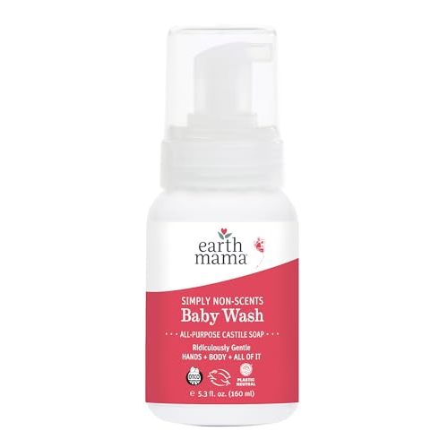 Earth Mama Simply Non-Scents Baby Wash Foaming Hand Soap, Organic Fragrance Free Body Wash, Unscented Body Wash, Castile Soap with Coconut Oil, Shea Butter, Calendula, & Aloe, 5.3floz