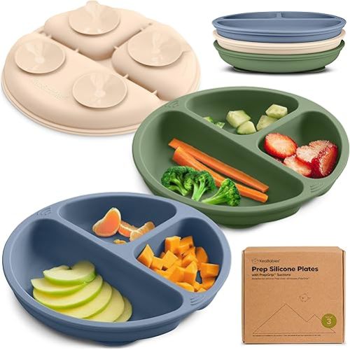 KeaBabies Suction Plates for Baby, Toddler - 3-Pack 100% Silicone Toddler Plates, Divided Baby Plates with Suction, Silicone Plates for Baby, Kids, BPA-Free, Microwave, Dishwasher Safe (Slate)