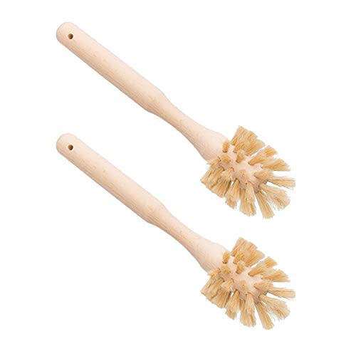 Redecker Bottle Brush Cleaner, Set of 2, Horsehair and Beechwood Handle for Vases, Pitchers, Mugs, and Baby Bottles, 8-3/4 Inch, Dense Natural Bristles - Wooden Bottle Brush