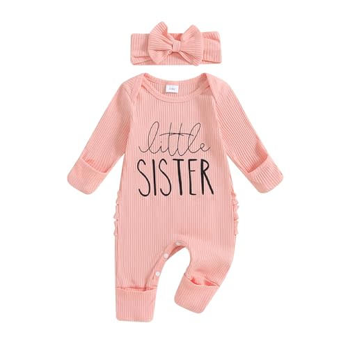 citgeett Baby Girl Clothes Newborn Little Sister/Hello World Outfit Long Sleeve Romper Jumpsuit Preemie Baby Girl Clothes
