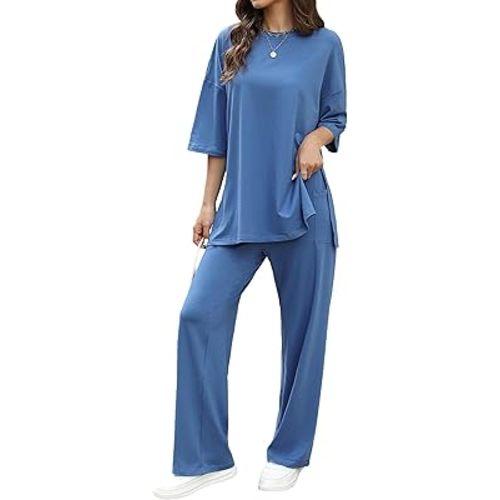 Amazon.com: Cnlinkco Womens 2 Piece Outfits Short Sleeve Set Wide Leg Pants Casual Pullover Fashion Lounge Set Loungewear 2024 : Clothing, Shoes & Jewelry