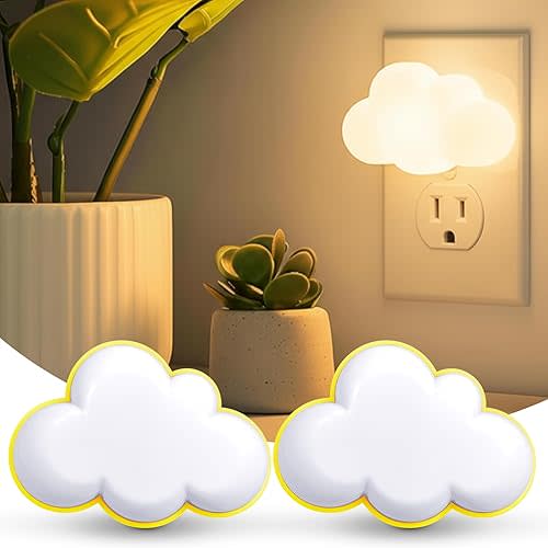 Mudder 2 Pack Night Light Plug into Wall Soft LED Night Light Cute Wall Nursery Lamp Warm Sensor Plug-in Intelligent Nightlight for Bedroom Hallway(Cloud,Yellow)