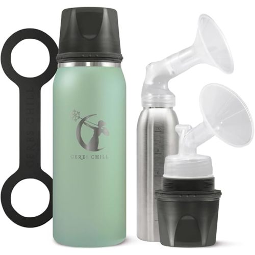 Breastmilk Chiller Reusable Storage Container by CERES CHILL | Keeps Milk Safe for up to 20 Hours | Connects w/Major Pumps (1 Chiller, Zen Green)