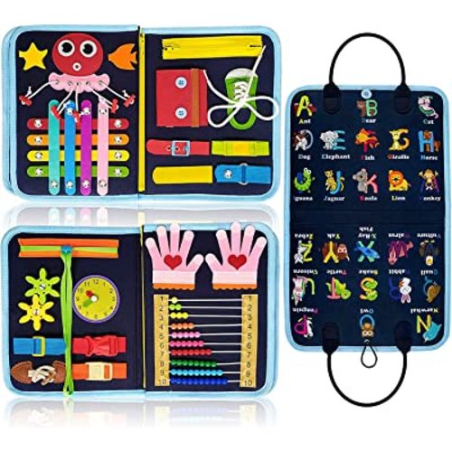 Gojmzo Busy Board Montessori Toys for Toddler Boys & Girls Gifts, Sensory Toys for Toddlers, Educational Travel Preschool Activities Learning Alphabet Count Fine Motor Skills