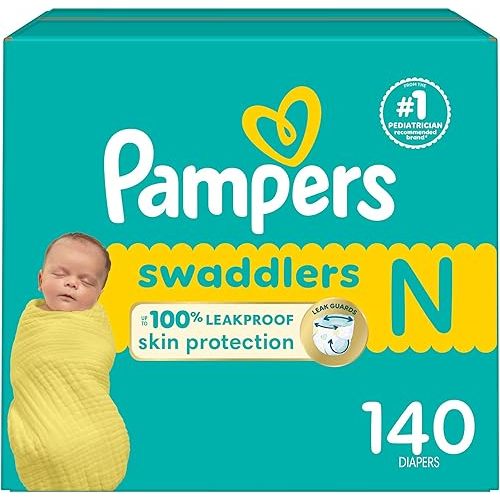 Pampers Baby Diapers - Swaddlers - Size 0, 140 Count, Ultra Absorbent Disposable Newborn Diaper